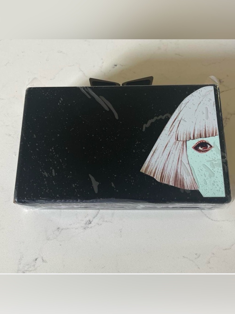 NIB Love Bravery Lady Gaga Elton John Women's Black Graphic Clutch  Face Accent